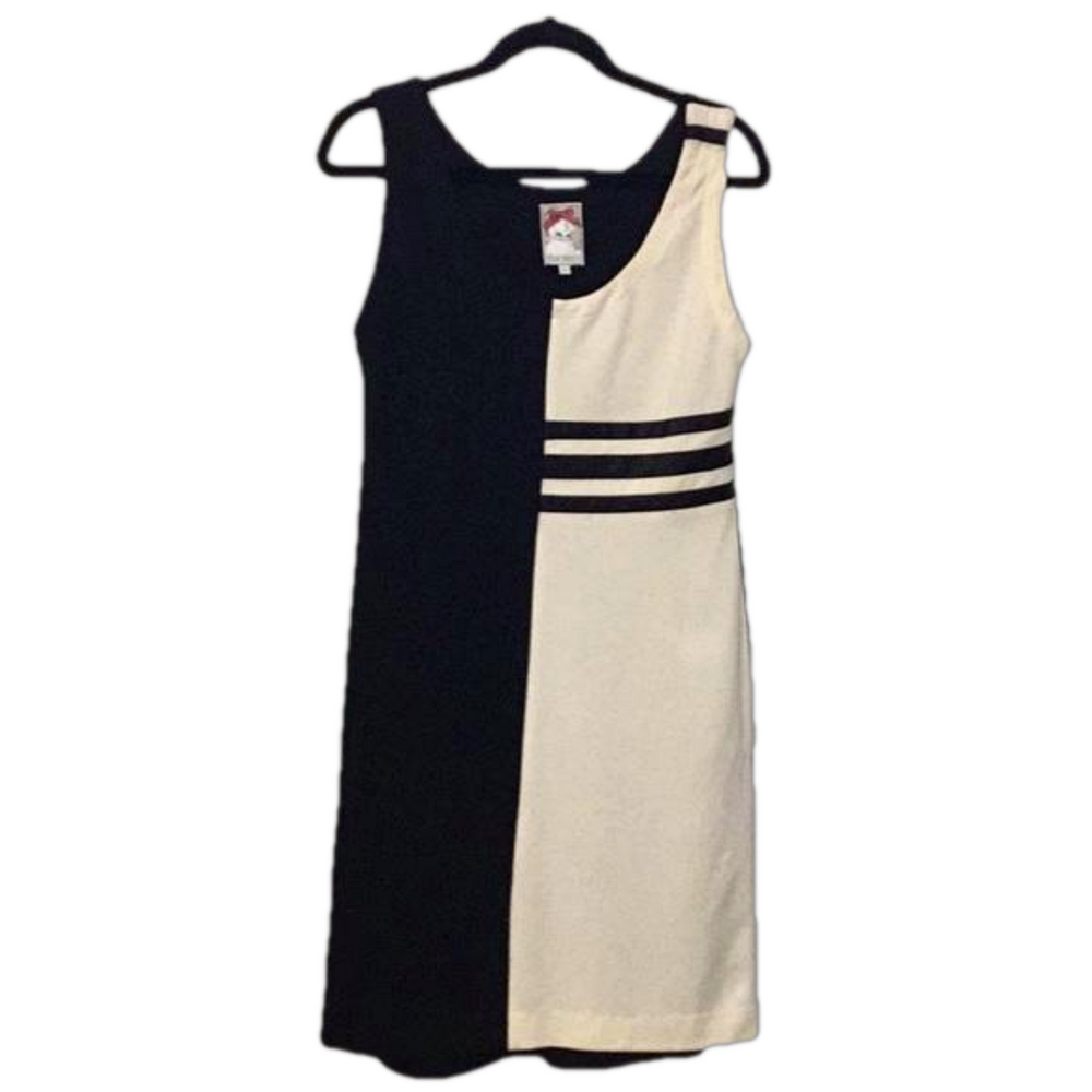 YOANA BARASCHI Black White Stretch Colorblock Sheath Dress Office Cocktail L - Picture 2 of 11